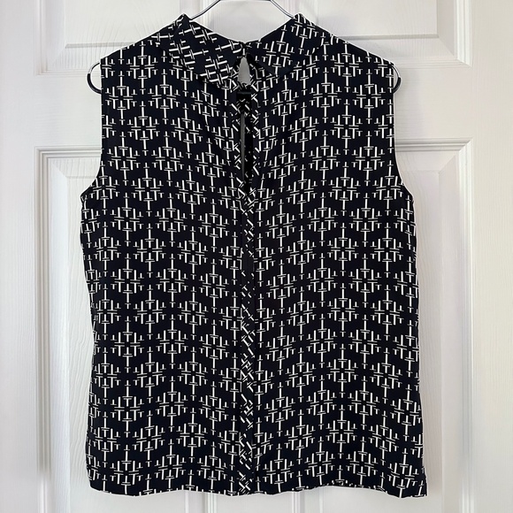 Tory Burch Silk Sleeveless Blouse Logo Print - Picture 6 of 9